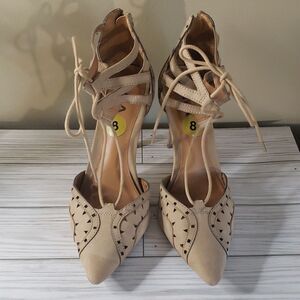 MIA Faux Suede Nude Strappy Pumps